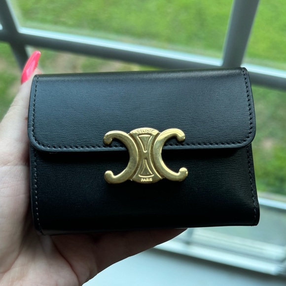 Celine Compact Wallet With Coin Triomphe In Shiny Calfskin - Picture 10 of 10